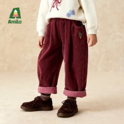 Amila Kids 2026 Children's Winter Loose Casual Pants Solid Color Fabric Inner Plaid Splicing Casual Retro Warmth