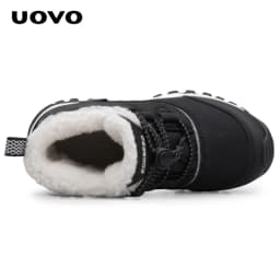 Uovo Kids Water-Resistant Black Boots, Plush Fleece Lining, Non-Slip Outsole, EU Sizes 31-39