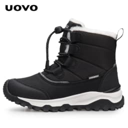 Uovo Kids Water-Resistant Black Boots, Plush Fleece Lining, Non-Slip Outsole, EU Sizes 31-39