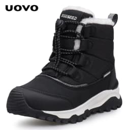 Uovo Kids Water-Resistant Black Boots, Plush Fleece Lining, Non-Slip Outsole, EU Sizes 31-39