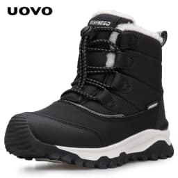 Uovo Kids Water-Resistant Black Boots, Plush Fleece Lining, Non-Slip Outsole, EU Sizes 31-39