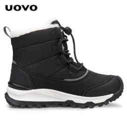 Uovo Kids Water-Resistant Black Boots, Plush Fleece Lining, Non-Slip Outsole, EU Sizes 31-39