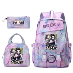 Demon Slayer Shinobu Kocho Anime Print Student Backpack Lunch Bag Pencil Case Set for Girls Cute School Supplies