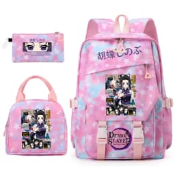 Demon Slayer Shinobu Kocho Anime Print Student Backpack Lunch Bag Pencil Case Set for Girls Cute School Supplies