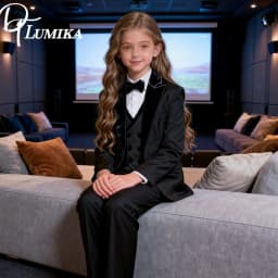 Fast Shipping Black Girls 4 Piece Tuxedo Set Blazer Vest Pants Stunning Kids Formal Outfit For Wedding Photo Shoot Party