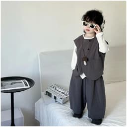 Autumn Fashion Baby Boys Waistcoat Gray Vest+Tshirts+Loose Pants 3pcs Children Set Casual Streetwear Handsome Suit