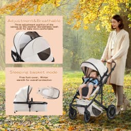 3 in 1 Baby Stroller High Landscape Foldable Pushchair Reclining Seat for Newborn to Toddler Travel System Bassinet Car Seat