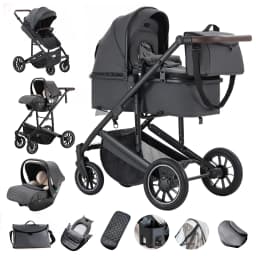 3 in 1 Baby Stroller High Landscape Foldable Pushchair Reclining Seat for Newborn to Toddler Travel System Bassinet Car Seat