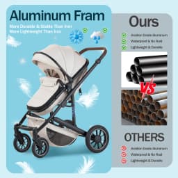 3 in 1 Baby Stroller High Landscape Foldable Pushchair Reclining Seat for Newborn to Toddler Travel System Bassinet Car Seat