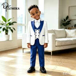 Luxurious Jacquard Boys Suit 4Pcs Royal Blue Lapel Vest Pants Bowtie Elegant Formal Tuxedo For Wedding Page Boy Birthday Party