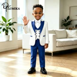 Luxurious Jacquard Boys Suit 4Pcs Royal Blue Lapel Vest Pants Bowtie Elegant Formal Tuxedo For Wedding Page Boy Birthday Party