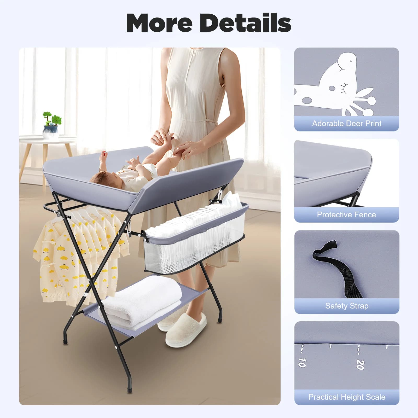 Baby Changing Table,3in1 Changing Mat Nursery Changing Station Foldable Nursery Changing Table Bath Mat w/Unit Storage Bags