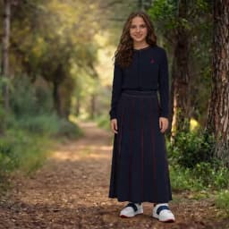 XS-3XL Women Long Sleeve Cardigan and Maxi Skirt Casual Set Knit Outfit Colored Stitches Front Button Placket and Fake Buttons