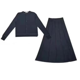 XS-3XL Women Long Sleeve Cardigan and Maxi Skirt Casual Set Knit Outfit Colored Stitches Front Button Placket and Fake Buttons