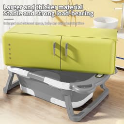 Foldable Baby Bathtub with Thermometer Non-Slip Bath Mat Cushion Support Portable Newborn Shower Tub for 0-15M Travel Bath Pool