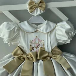 0-12Y Baby Girl Summer Beige Carousel Embroidery Vintage Princess Dress for Birthday Photography Holiday Eid B564