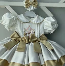 0-12Y Baby Girl Summer Beige Carousel Embroidery Vintage Princess Dress for Birthday Photography Holiday Eid B564