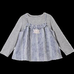 Amila Spring Girls' Strap Long Sleeve Two Piece Round Neck Long Shirt With Lotus Leaf Collar Strap Sweet And Cute Fashion Top