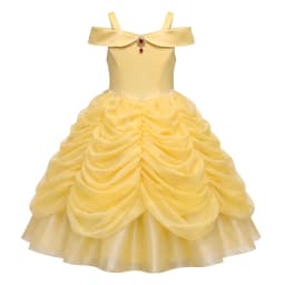 Girls Luxury Yellow Off Shoulder Princess Dress Ruby Accents Belle Cosplay Costume Birthday Party Elegant Ruched Tulle Ball Gown