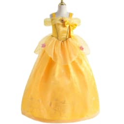 Girls Luxury Yellow Off Shoulder Princess Dress Ruby Accents Belle Cosplay Costume Birthday Party Elegant Ruched Tulle Ball Gown