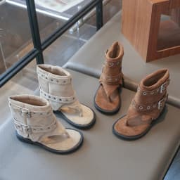 Little Girls Buckle Strap Ankle Boots Sandals 2026 New Summer Kids Flip Beach Shoes Non-slip Simple Boho Style Party Daily Wear