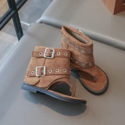 Little Girls Buckle Strap Ankle Boots Sandals 2026 New Summer Kids Flip Beach Shoes Non-slip Simple Boho Style Party Daily Wear
