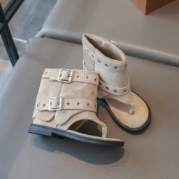 Little Girls Buckle Strap Ankle Boots Sandals 2026 New Summer Kids Flip Beach Shoes Non-slip Simple Boho Style Party Daily Wear
