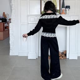 2026 Spring New Girls Clothes Children Suit Teenager Lace Zipped Jacket Narrow Hooded Crop Top + Wide Leg Pants 4 -15 Years