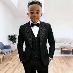 Black Beaded Crystals Suits For Boys 3 Pieces Sets Single Breasted Prom Blazer Sets Kids Formal Wedding Party Tuxedos