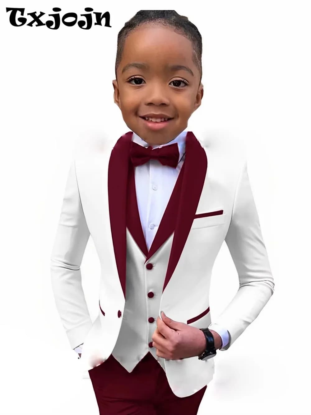 Txjojn New Boys Formal Suit Set 3 Pieces Piano Performance Wear Classy Shawl Lapel Kids Regular Fit Suits Wedding Guest Clothes