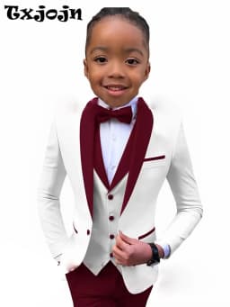 Txjojn New Boys Formal Suit Set 3 Pieces Piano Performance Wear Classy Shawl Lapel Kids Regular Fit Suits Wedding Guest Clothes