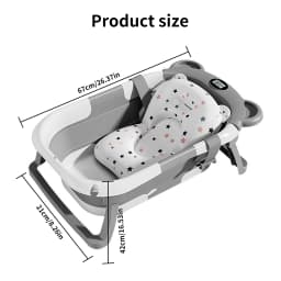 Foldable Baby Bathtub with Temperature Sensor & Non-Slip Bath Mat Cushion Support Portable Newborn Shower Tub for 0-36 Months Travel Bath Pool