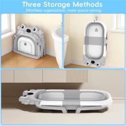 Foldable Baby Bathtub with Temperature Sensor & Non-Slip Bath Mat Cushion Support Portable Newborn Shower Tub for 0-36 Months Travel Bath Pool