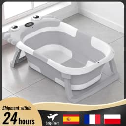 Foldable Baby Bathtub with Temperature Sensor & Non-Slip Bath Mat Cushion Support Portable Newborn Shower Tub for 0-36 Months Travel Bath Pool