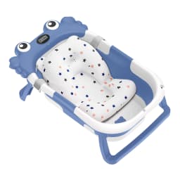 Foldable Baby Bathtub with Temperature Sensor & Non-Slip Bath Mat Cushion Support Portable Newborn Shower Tub for 0-36 Months Travel Bath Pool