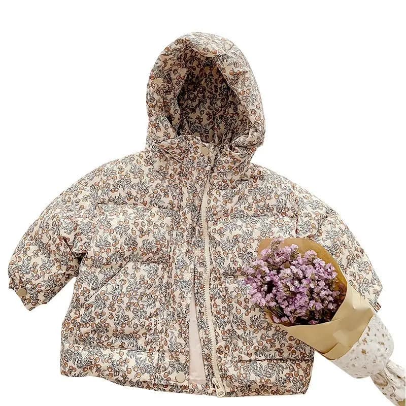 Winter Infant Baby Girl Parka Cotton Padded Floral Printed Toddler Hooded Jacket Thicken Windproof Outerwear for Little Kids