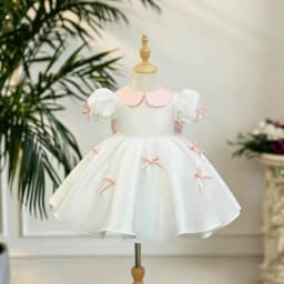2026 Children Girls White Formal Wedding Dress Kids Fashion Performance Pink Bow Baby Birthday First Party Princess Gown Costume