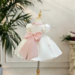 2026 Children Girls White Formal Wedding Dress Kids Fashion Performance Pink Bow Baby Birthday First Party Princess Gown Costume
