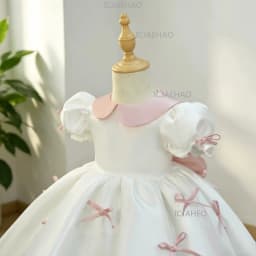 2026 Children Girls White Formal Wedding Dress Kids Fashion Performance Pink Bow Baby Birthday First Party Princess Gown Costume