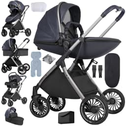 3 in 1 Baby Stroller Eggshell Design with Reversible Seat Adjustable Canopy Aluminum Frame Baby Travel System Baby Pram for Newborn to Toddler with Foldable Shock Absorbing Wheels for City Walks Shopping Trips and Family Travel