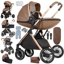 3 in 1 Baby Stroller Eggshell Design with Reversible Seat Adjustable Canopy Aluminum Frame Baby Travel System Baby Pram for Newborn to Toddler with Foldable Shock Absorbing Wheels for City Walks Shopping Trips and Family Travel