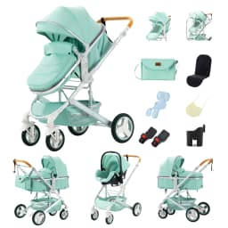 3‑in‑1 Baby Stroller, Reversible Push Handle, One‑Step Fold, Aluminum Frame 3‑Piece Four‑Wheel Stroller Set for Newborns