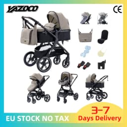 3‑in‑1 Baby Stroller, Reversible Push Handle, One‑Step Fold, Aluminum Frame 3‑Piece Four‑Wheel Stroller Set for Newborns