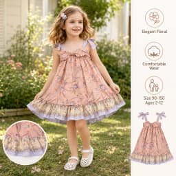 baby girls Flower dress 2026 Summer Cute rural style kids spaghetti strap dress Party dance dress children floral princess dress
