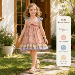 baby girls Flower dress 2026 Summer Cute rural style kids spaghetti strap dress Party dance dress children floral princess dress