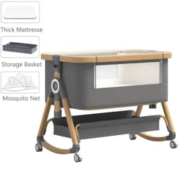 2026 Elegant Bedside Swing Cradle Baby Crib, Multi‑Functional Foldable Height‑Adjustable Movable Portable Infant Sleeping Bed for Newborn Home Daily Travel