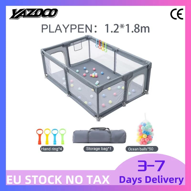 All-in-One Large Baby Play Yard Soft Shock Absorbing Padding Integrated Ball Pit Safety Playpen Indoor Outdoor Multi-Scene Toddler Activity Center For 0-5 Years Old Baby Home Garden Daily Use