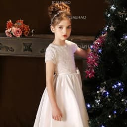 White Kids Formal Princess Performance Birthday Flower Girl Evening Dress Gown Korean Style Sweet Little Children Host Piano