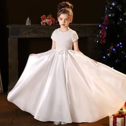 White Kids Formal Princess Performance Birthday Flower Girl Evening Dress Gown Korean Style Sweet Little Children Host Piano