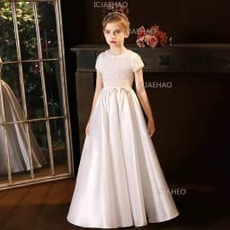 White Kids Formal Princess Performance Birthday Flower Girl Evening Dress Gown Korean Style Sweet Little Children Host Piano
